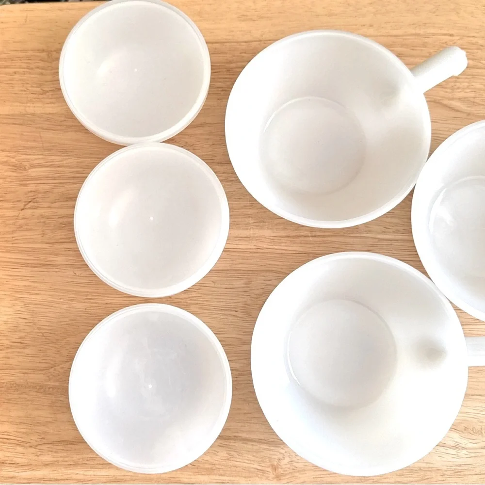 Fire-King Anchor Hocking Milk Glass Custard Cups  Handled French Casserole Bowls